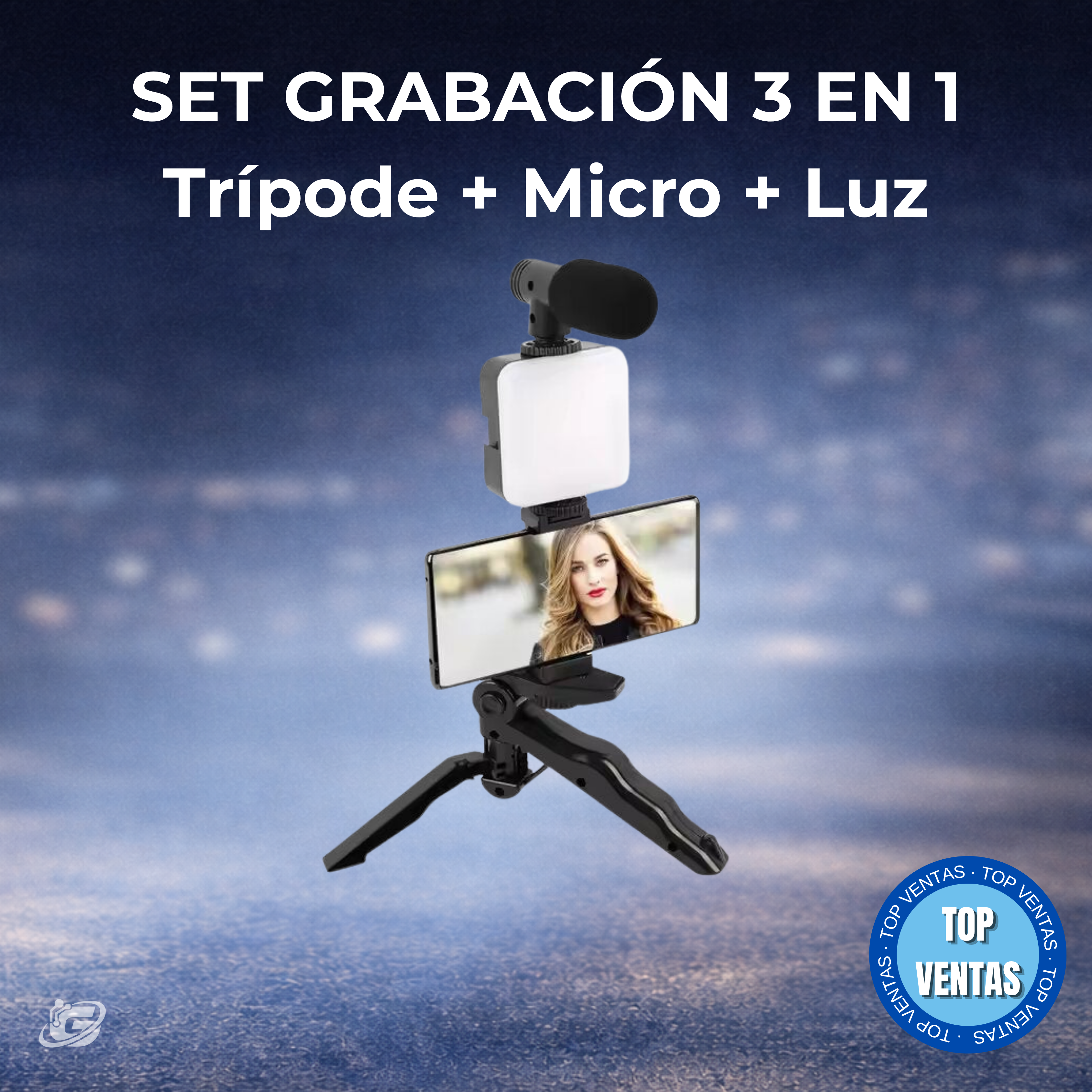 Set grabación móvil 3 en 1 (trípode + micro + luz)