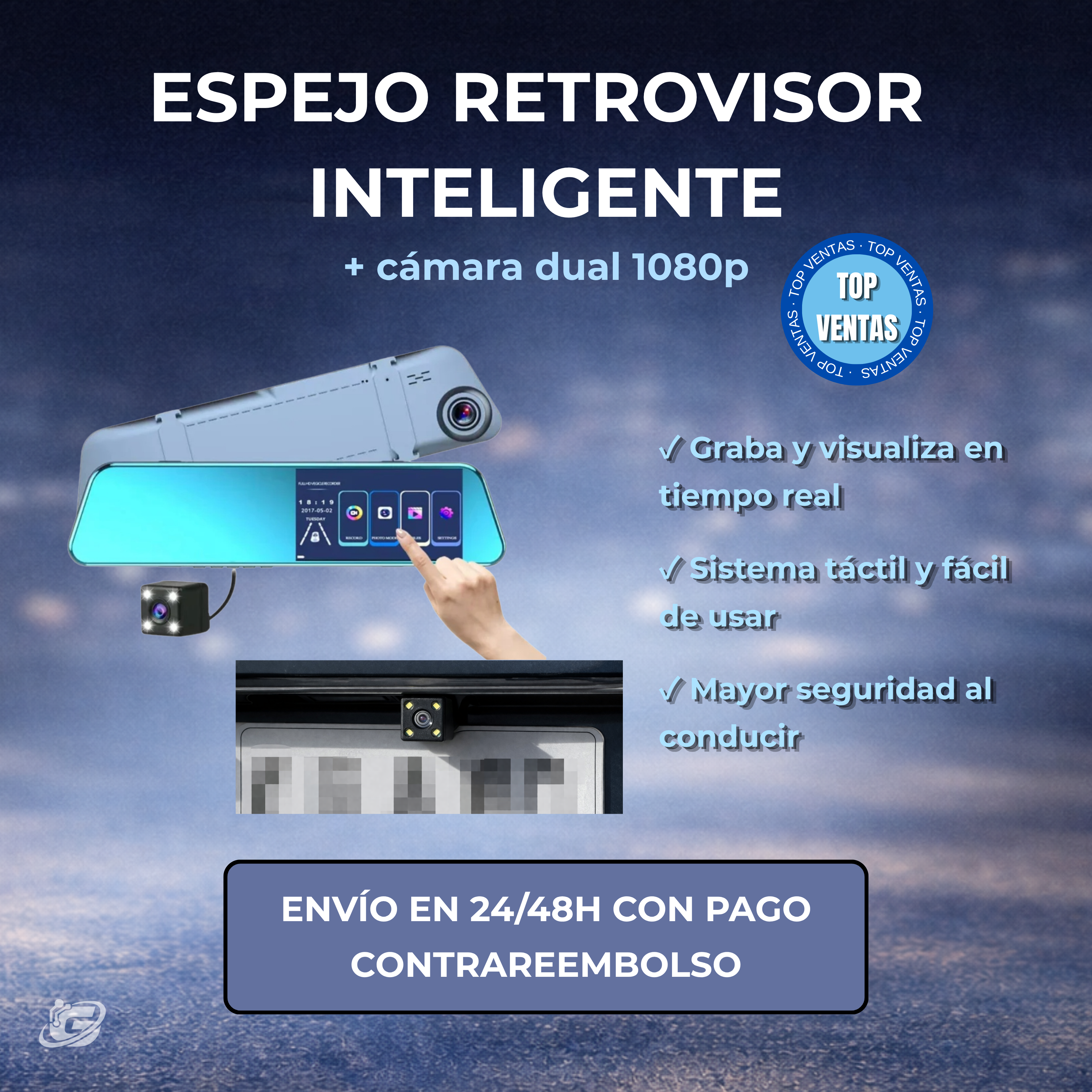 Espejo Retrovisor Inteligente + camara dual 1080p