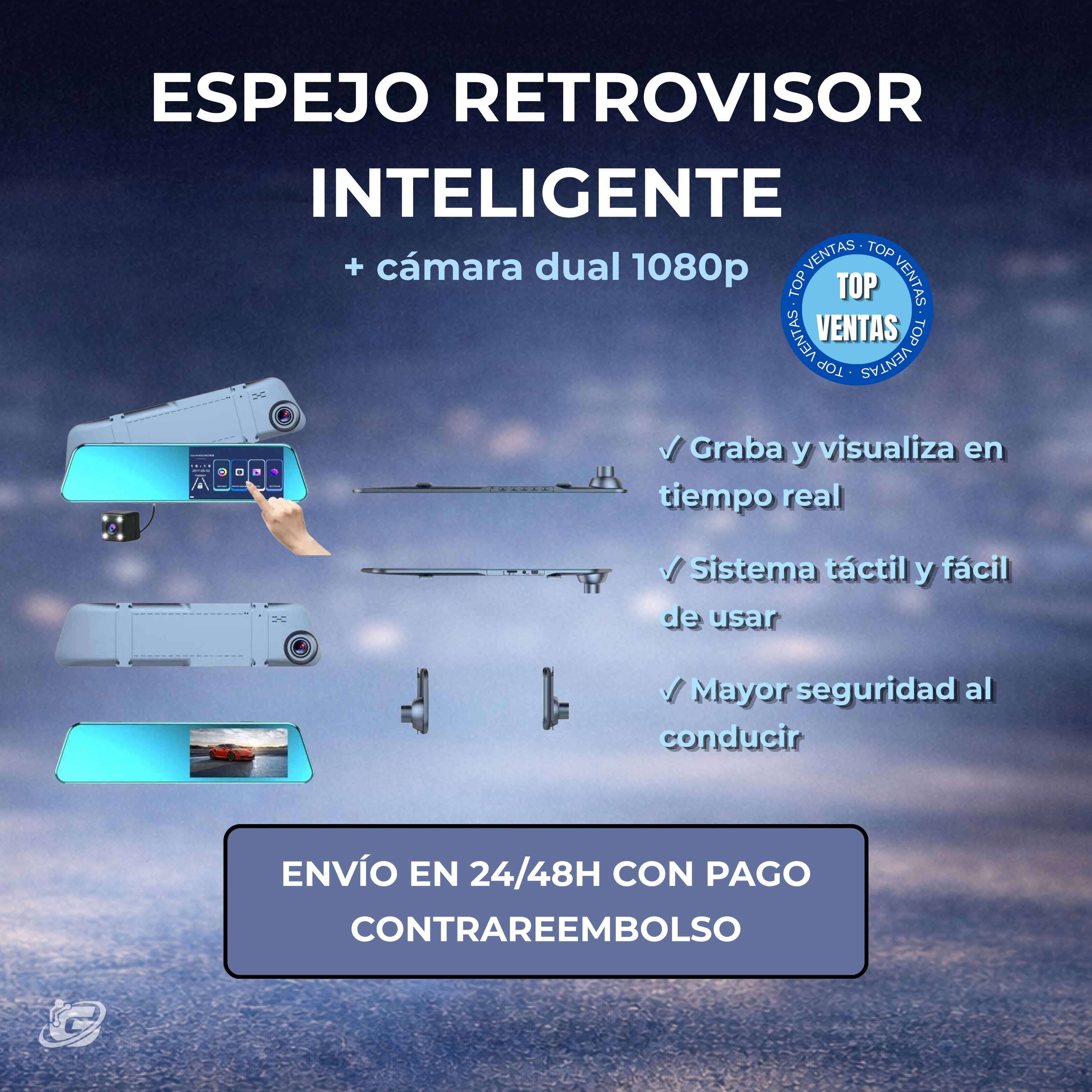 Espejo Retrovisor Inteligente + camara dual 1080p
