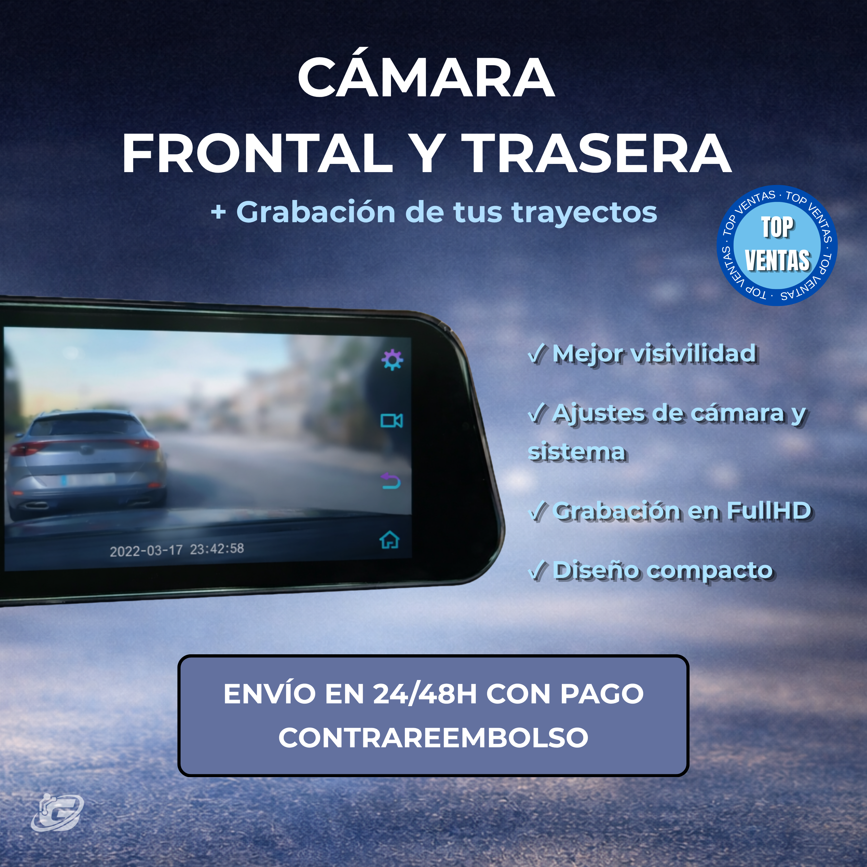 Espejo Retrovisor Inteligente + camara dual 1080p